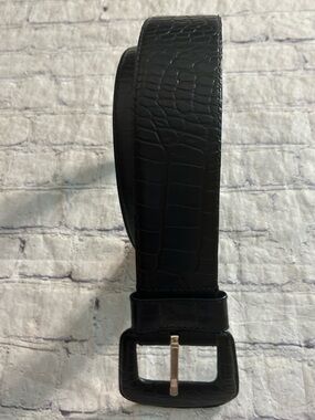 LIZ CLAIBORNE VTG MADE IN KOREA BLACK CROC WIDE BELT COVERED BUCKLE SIZE VTG MED